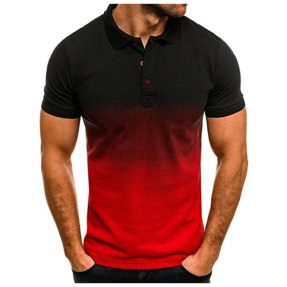 JLFKNG Summer Mens Polo Shirts Fashion Gradient Color Polo Shirts Lapel Short Sleeve Casual Slim Fit Sports Shirt Tops Lounge Clothing For Men