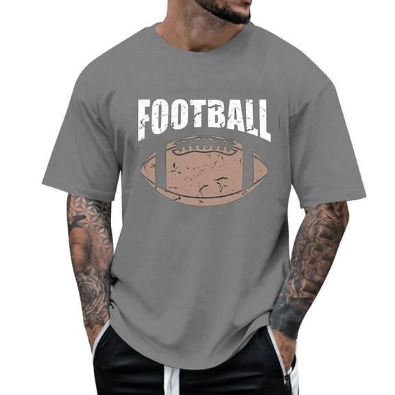 JLFKNG Summer Mens T-Shirt Tops Casual Football Printed Crew Neck Short Sleeve T Shirt Breathable Loose Fit Comfy Summer Clothes