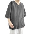 thumbnail image 1 of JLFKNG Summer Mens T-Shirt Tops Casual Short Sleeve T-Shirt V Neck Simple Solid Color Breathable Loose Fit Cotton Linen T Shirt Tops Suitable For Vacation, 1 of 8