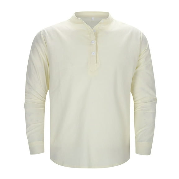 JLFKNG Summer Mens T-Shirt Tops Cotton Linen Shirt Long Sleeve Hippie Casual Beach T Shirts Solid Color Buttons Up Comfy Summer Clothes
