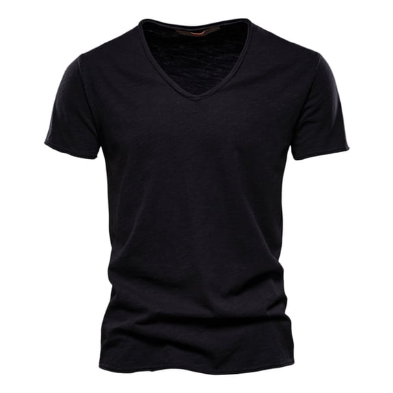 JLFKNG Summer Mens T Shirt Tops Fashion Casual Solid Color Cotton V Neck Short Sleeve T Shirt Top Lounge Clothing For Men