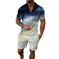 thumbnail image 1 of JLFKNG Summer Mens T-Shirt Tops Fashion Patchwork Color Polo Shirts + Elastic Waist Shorts 2Pcs Mens Sports Outfits Sets Breathable Loose Fit Suitable For Outdoor Sports, 1 of 4