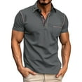 thumbnail image 1 of JLFKNG Summer Mens T-Shirt Tops Short Sleeve Polo Shirts For Men Classic Letter Striped Printed Casual Slim Fit Shirt Tops With Pockets Buttons Up Lounge Clothing For Men, 1 of 6