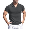 thumbnail image 1 of JLFKNG Summer Mens T-Shirt Tops Short Sleeve Shirt For Men Summer Lapel Casual Solid Color Ribbed Slim Fit Shirts Tops Comfy Summer Clothes, 1 of 4
