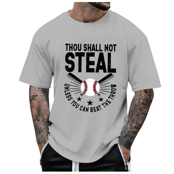 JLFKNG Summer Mens T-Shirt Tops Summer Baseball Graphic Plus Size T Shirt Printed Solid Color Short Sleeve Fit For Hiking, Camping Or Other Outdoor Sports