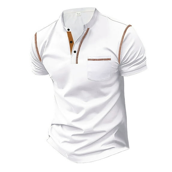 JLFKNG Summer Polo Shirts For Men Short Sleeve Shirt For Men Regular Fit Casual Business Shirts Buttons Up Solid Color Lounge Summer Tops