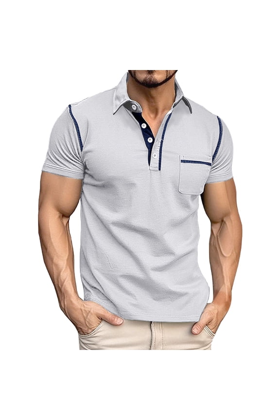 JLFKNG Summer Polo Shirts For Men Short Sleeve Polo Shirts For Men Classic Letter Striped Printed Casual Slim Fit Shirt Tops With Pockets Buttons Up Suitable For Outdoor Sports