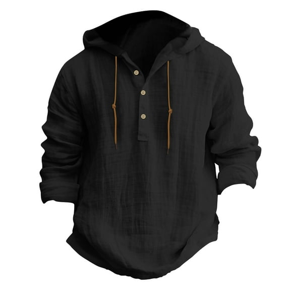JLFKNG Summer Shirts For Men Casual Long Sleeve Shirts For Men Buttons Up Hooded Simple Solid Color Cotton Tee Shirts Lounge Clothing Fot Men