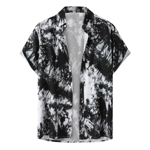 JLFKNG Summer Shirts For Men Hawaiian Style Fashion Printed T-Shirts Label Short Sleeve Braethable Loose Fit Buttons Up Tee Shirts Comfy Mens Clothes