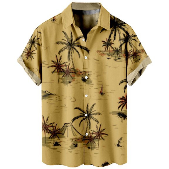 JLFKNG Summer Shirts For Men Short Sleeve Shirts For Men Fashion Hawaiian Style Coconut Tree Printed Casual Loose Fit Shirt Tops Suitable For Outdoor Sports