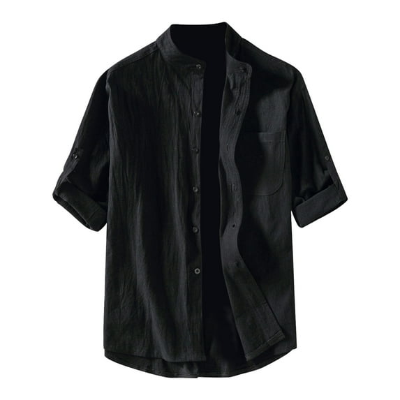 JLFKNG Summer Shirts For Men Simple Solid Color Mens Shirts Loose Fit Linen Cotton Shirt Short Sleeve Buttons Up Breathable Loose Fit Suitable For Outdoor Sports