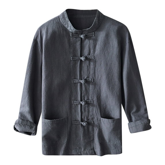 JLFKNG Summer Shirts For Men Simple Solid Color Mens Shirts Loose Fit Linen Cotton T Long Sleeve Buttons Up Breathable Loose Fit Comfy Summer Clothes