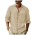 thumbnail image 1 of JLFKNG Summer Shirts For Men Simple Solid Color Shirt Tops Lapel Long Sleeve Cotton Linen Breathable Loose Fit Tee Shirts Buttons Up Comfy Summer Clothes, 1 of 5