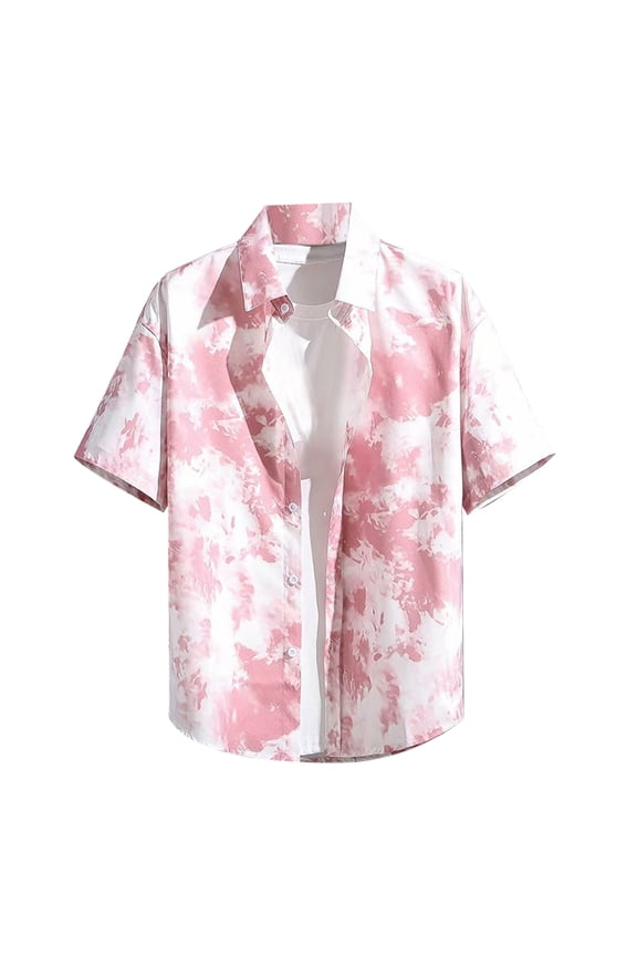 JLFKNG Summer Shirts For Men Breathable Ice Silk Shirts Fashion Printed Short Sleeve Buttons Up Shirt Tops Breathable Loose Fit Lounge Clothing Fot Men