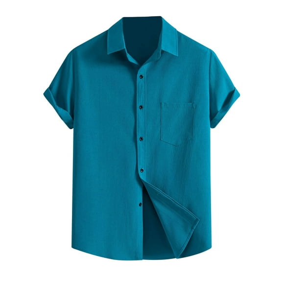 JLFKNG Summer Shirts For Men Short Sleeve Shirt Tops With Pockets Simple Solid Color Breathable Loose Fit Buttons Up Shirts For Men Lounge Clothing For Men
