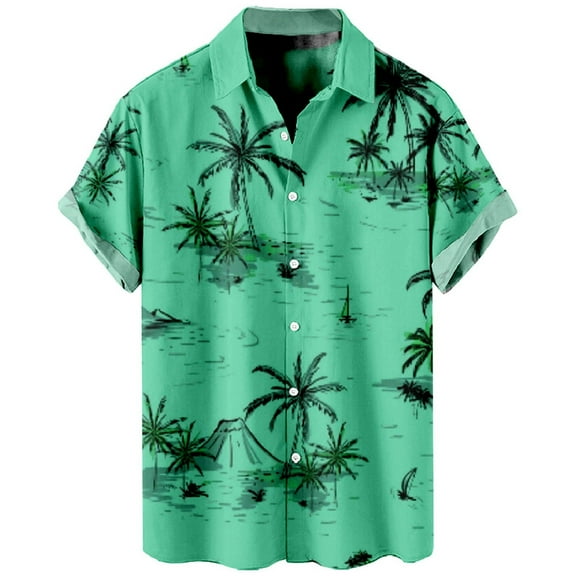 JLFKNG Summer Shirts For Men Short Sleeve Shirts For Men Fashion Hawaiian Style Coconut Tree Printed Casual Loose Fit Shirt Tops Suitable For Outdoor Sports