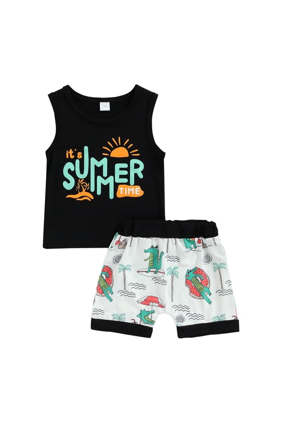 JLFKNG Summer Toddler Boys Short Sleeve Coconut Tree Printed Tops Shorts 2PCS Outfits Sets For Kids Clothes Sets Boy Dailywear