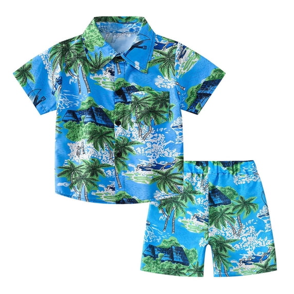 JLFKNG Summer Toddler Boys Short Sleeve Coconut Tree Printed Tops Shorts 2PCS Outfits Sets For Kids Clothes Sets Boy Dailywear