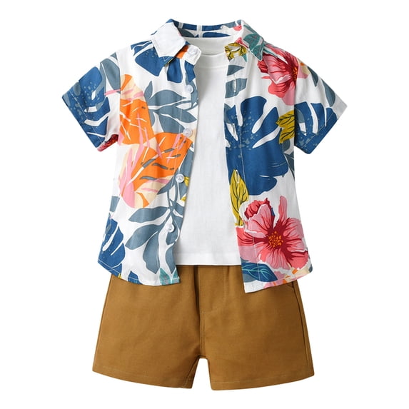 JLFKNG Summer Toddler Boys Short Sleeve Coconut Tree Printed Tops Shorts 2PCS Outfits Sets For Kids Clothes Sets Lovely Outwear