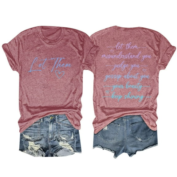 JLFKNG T Shirts For Women Fashion Letter Printed Round Neck Short Sleeve T Shirt Tops Breathable Loose Fit Comfy Womens Clothes