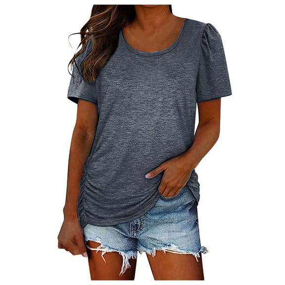 JLFKNG T Shirts For Women Fashion Solid Color Round Neck T-Shirts Short Sleeve Breathable Loose Fit T Shirt Tops Suitable For Dates, Vacation