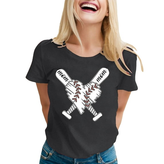 JLFKNG T Shirts For Women Fashion Sports Baseball Print Round Neck Short Sleeve Casual T Shirt Tops Breathable Loose Fit Comfy Summer Clothes