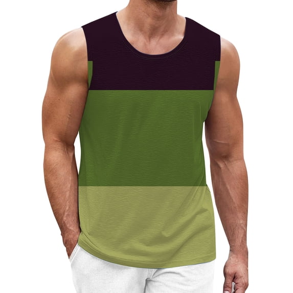 JLFKNG Tank Tops Men Color Blocking Printed Tank Tops For Men Home Fashion Leisure Round Neck Sleeveless Shirts Suitable For Vacation