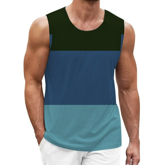 JLFKNG Tank Tops Men Color Blocking Printed Tank Tops For Men Home Fashion Leisure Round Neck Sleeveless Shirts Suitable For Vacation