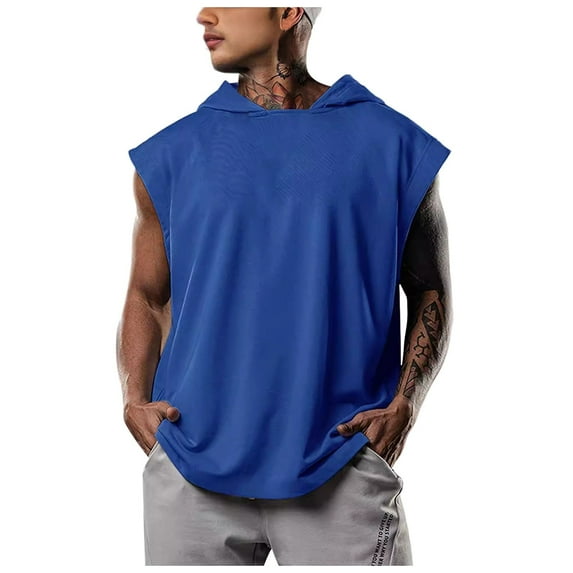 JLFKNG Tank Tops Men Fitness T Shirt Training Pullover Sports Leisure Sleeveless Workout Hooded Shirts Breathable Loose Fit Lounge Summer Tops