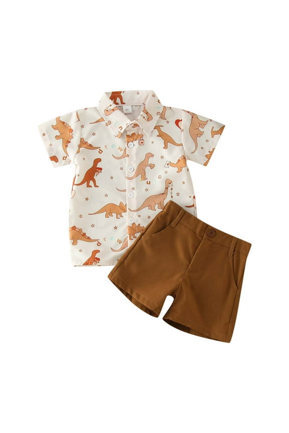 JLFKNG Toddler Baby Boys Clothes Sets Short Sleeve Cute Sweet Dinosaur Printed T-Shirt + Shorts 2pcs Boys Summer Outfit Lovely Outwear