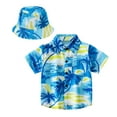 thumbnail image 1 of JLFKNG Toddler Baby Boys Tee Shirts Short Sleeve T Shirts Lapel Cute Cartoon Printed Hawaiian Style Printed Breathable Loose Fit Buttons Up Shirt Tops With Hats Comfy Kids Clothing, 1 of 5