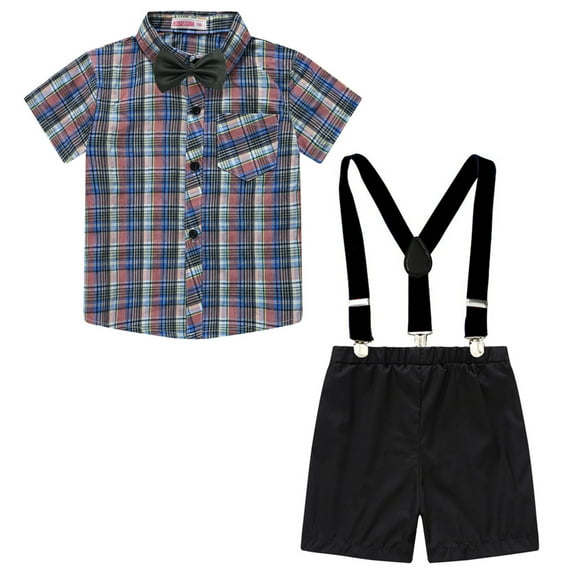 JLFKNG Toddler Boys Summer Outfits Casual Plaid Printed Handsome Formal Baby Boys Outfits Sets