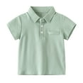 thumbnail image 1 of JLFKNG Toddler Boys T-shirts Casual Solid Color Denim Shirt Short Sleeve Turndown Collar Party Blouse Tops, 1 of 9