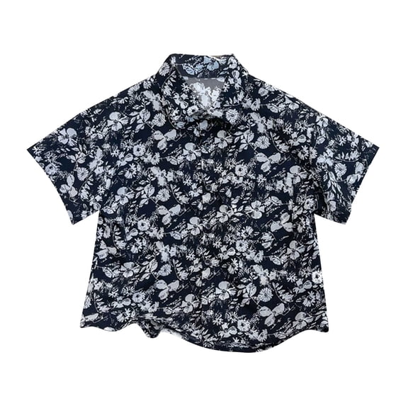 JLFKNG Toddler Boys T-shirts Fashion Hawaiian Style Floral Printed T-shirts Short Sleeve Turndown Collar Daily Wear Blouse Tops