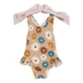 thumbnail image 1 of JLFKNG Toddler Girls Swimsuit One Piece Fashion Floral Printed Bathing Suit Breathable Slim Fit Backless Pleated Beach Swimwear 3-4 Years Suitable For Beach, 1 of 6