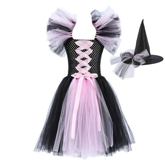 JLFKNG Toddlers Girls Witch Dresses For Girls Casual Kids Fancy Party Dress Set With Hat 2Pcs Outfits Interested Girls Clothing