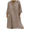 thumbnail image 1 of JLFKNG Women's Dresses Casual Solid Color Dresses With 3/4 Sleeve Breathable Loose Fit Retro Turndown Collar Mid Calf Length Comfy Ladys Sundress, 1 of 5