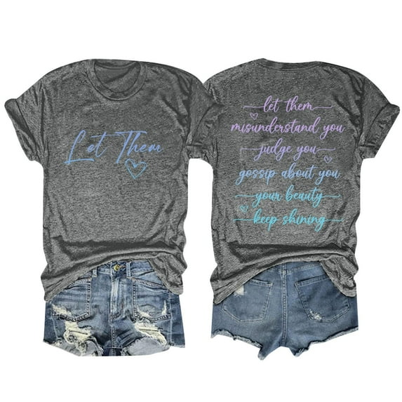 JLFKNG Women's Tee Shirts Fashion Letter Printed Round Neck Short Sleeve T Shirt Tops Breathable Loose Fit Comfy Womens Clothes