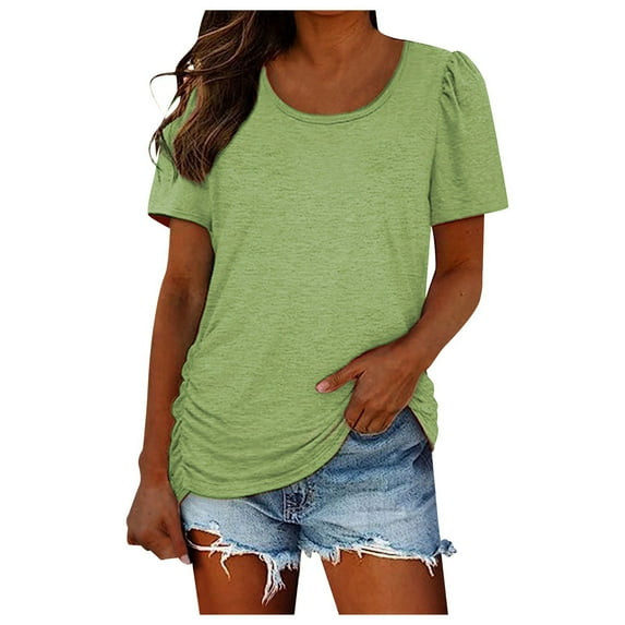JLFKNG Women's Tee Shirts Fashion Solid Color Round Neck T-Shirts Short Sleeve Breathable Loose Fit T Shirt Tops Comfy Summer Clothes