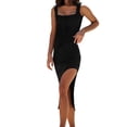 thumbnail image 1 of JLFKNG Womens Bodycon Summer Dress Threaded Knitted Dress U Neck Wide Shoulder Sexy Split Dresses For Women Womens Dailywear, 1 of 9