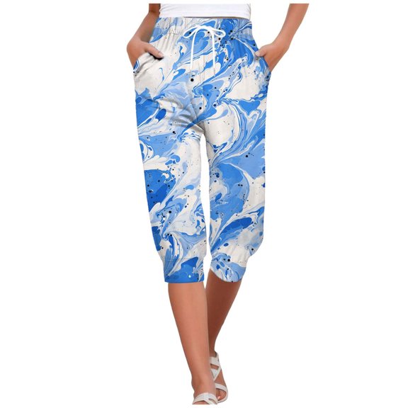 JLFKNG Womens Casual Pants Fashion Hawaiian Printed Pants Breathable Slim Fit Trousers Ankle Length Wide Leg Womens Cool Clothing