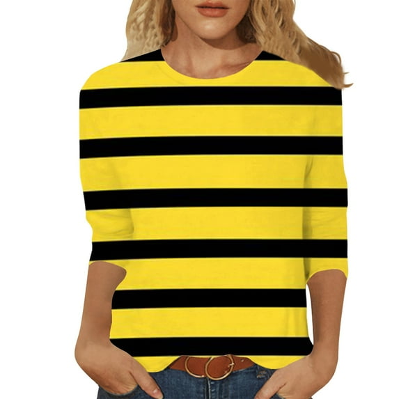 JLFKNG Womens Casual T-Shirts Fashion Letter Printed Bee Festival Style T-Shirts V Neck 3/4 Sleeve Breathable Loose Fit T Shirt Tops Comfy Summer Clothes