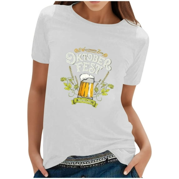 JLFKNG Womens Casual T-Shirts Oktoberfest Party Crewneck T Shirt Traditional Bavarian Style Tee For Festival Soft Comfortable Fit Shirt Tops Comfy Summer Clothes