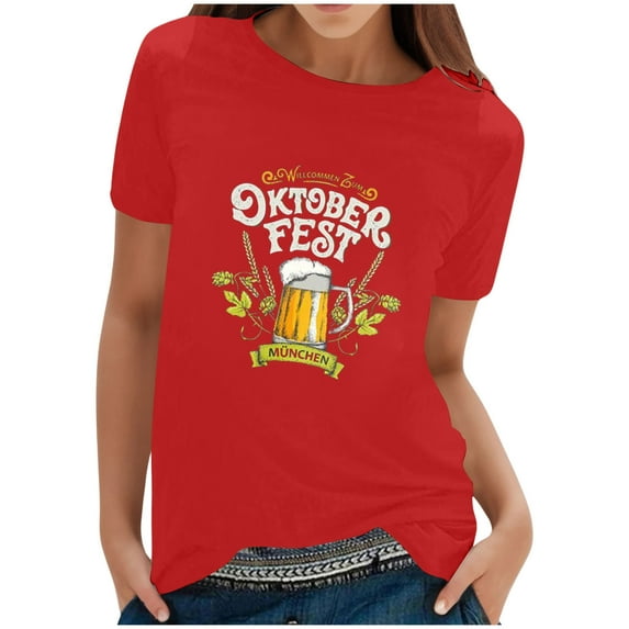 JLFKNG Womens Casual T-Shirts Oktoberfest Party Crewneck T Shirt Traditional Bavarian Style Tee For Festival Soft Comfortable Fit Shirt Tops Comfy Womens Clothes
