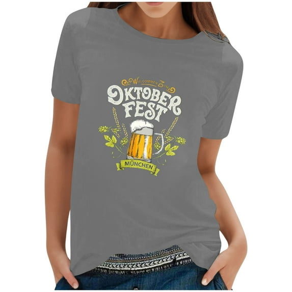 JLFKNG Womens Casual T-Shirts Oktoberfest Party Crewneck T Shirt Traditional Bavarian Style Tee For Festival Soft Comfortable Fit Shirt Tops Comfy Womens Clothing