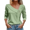 thumbnail image 1 of JLFKNG Womens Casual T-Shirts Solid Color V Neck Buttons Up T-Shirts Loose Fit Long Sleeve T Shirt Tops Breathable Comfy Summer Clothes, 1 of 5