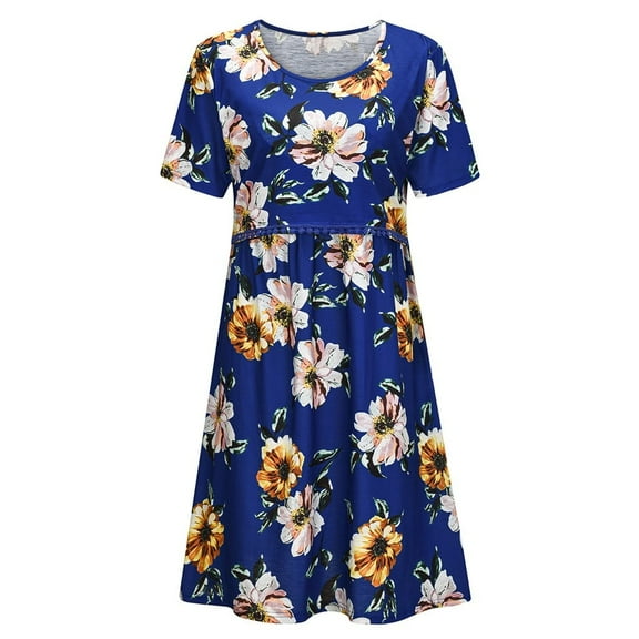 JLFKNG Womens Maternity Dress Maternity Short Sleeve Floral Printed Nursing Dress For Breastfeeding Breathable Ankle Length Comfy Womens Sundress