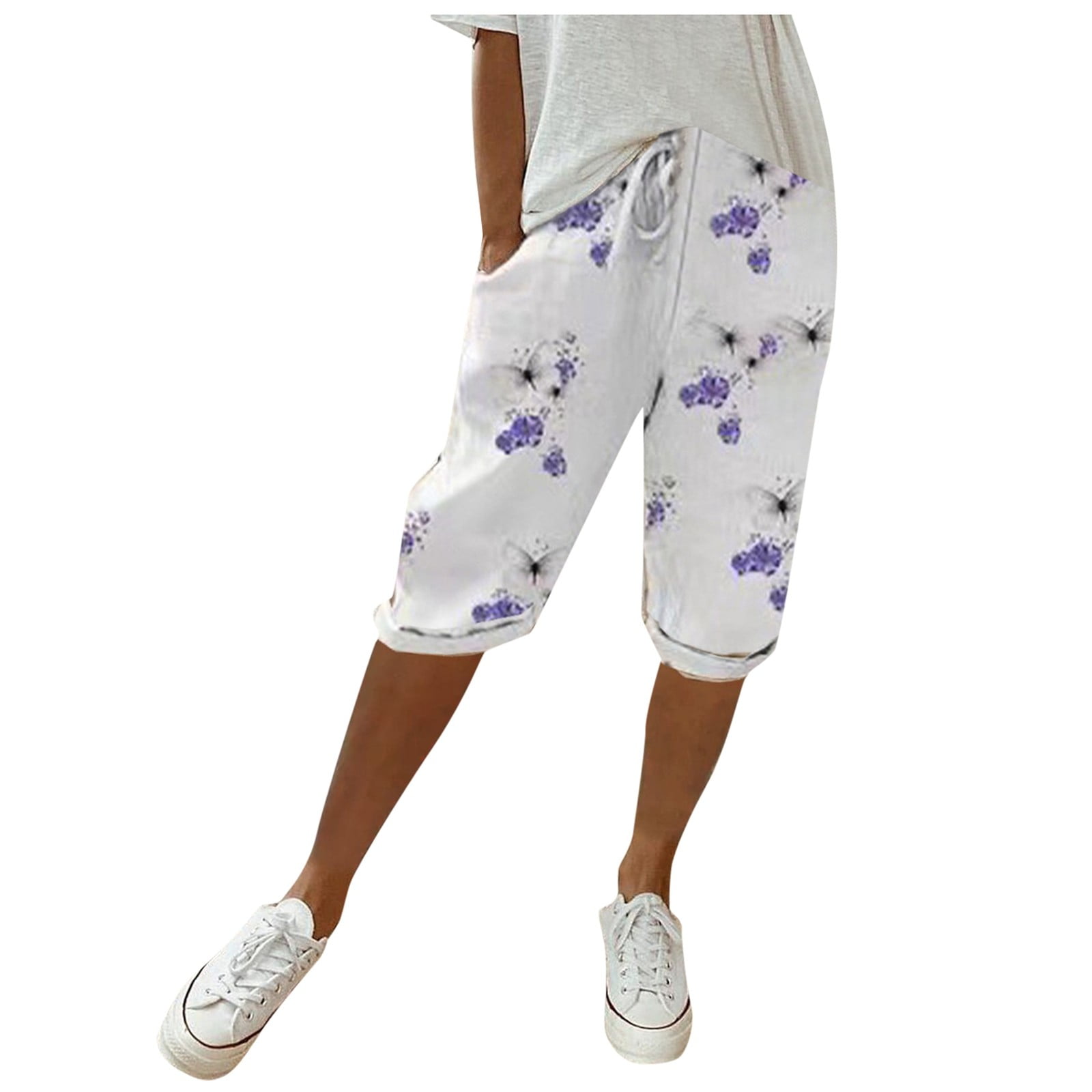 JLFKNG Womens Relaxed Fit Pants Fashion Striped Printed Shorts With