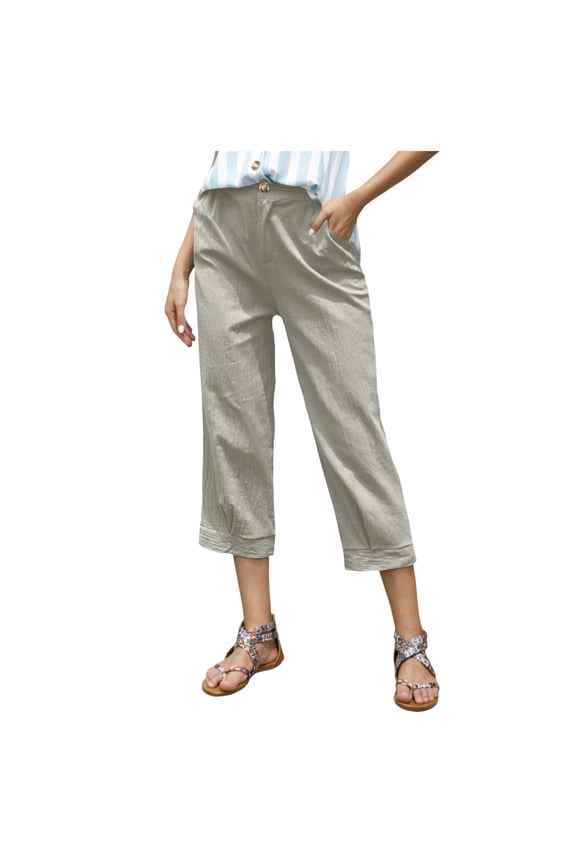 JLFKNG Womens Relaxed Fit Pants Simple Solid Color Sports Pants Breathable Slim Fit Trousers Mid Calf Length Straight Leg Comfy Womens Clothing