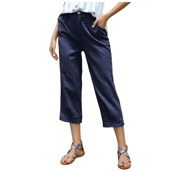 JLFKNG Womens Relaxed Fit Pants Simple Solid Color Sports Pants Breathable Slim Fit Trousers Mid Calf Length Straight Leg Suitable For Beach, Dates